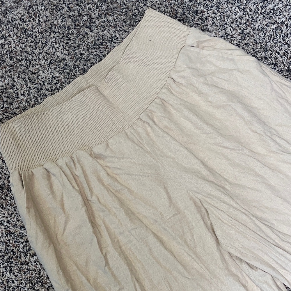 Isabel Maternity Wide Leg Smocked Waist Linen Trousers | NWT/NWOT - Picture 2 of 7